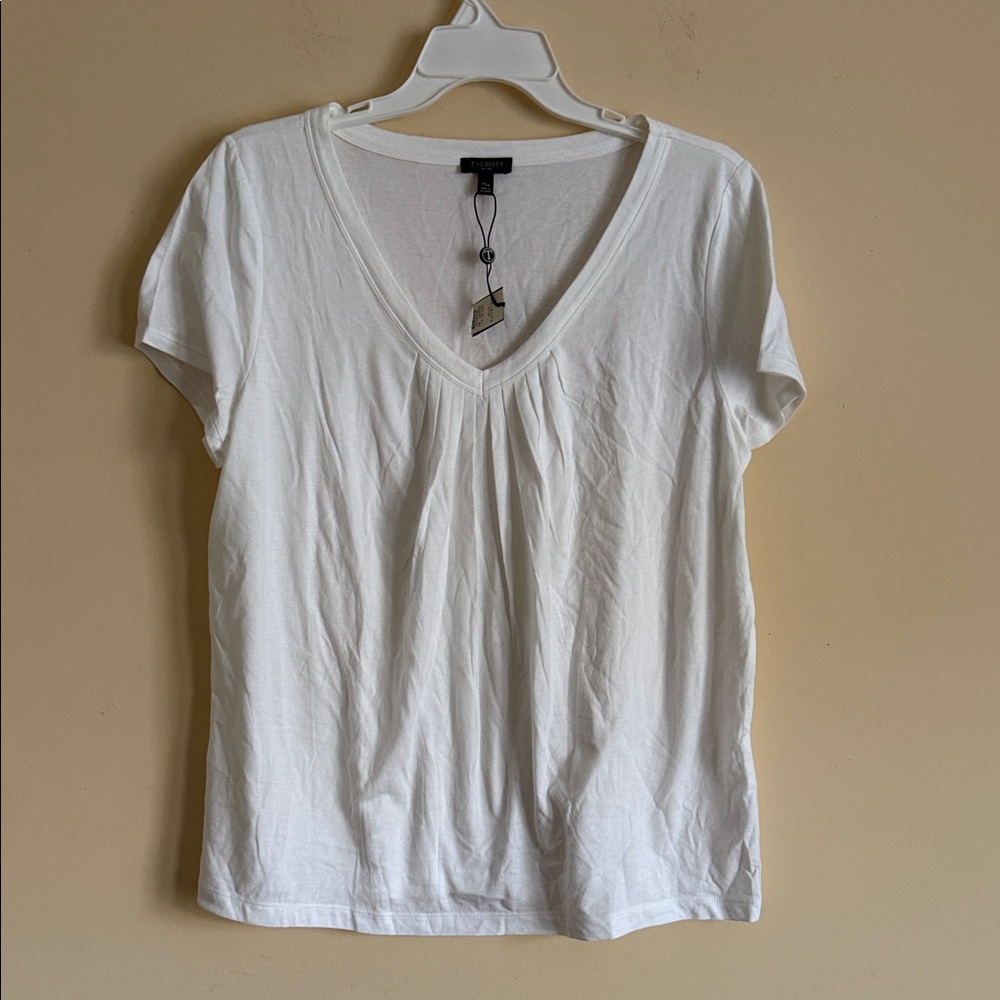 Talbots Cream Short Sleeve V-Neck Top